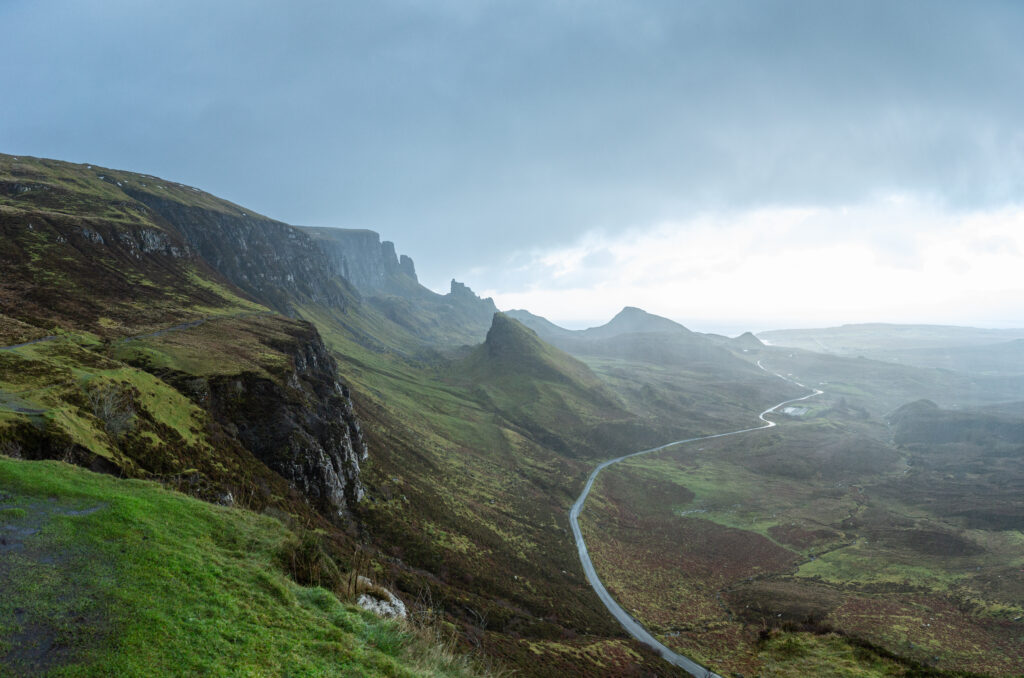 Oblasť Quiraing v Škótskej Vysočine na ostrove Skye