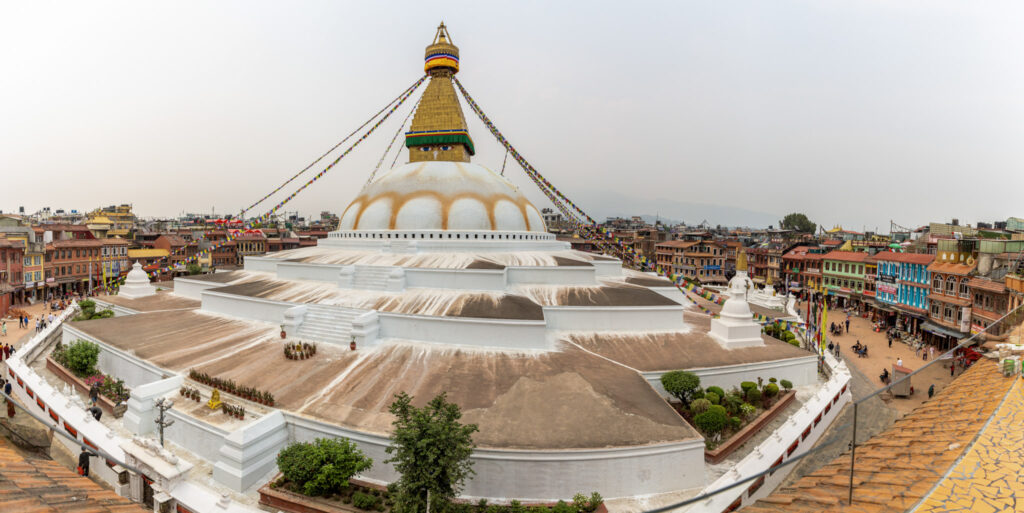 Panoramatický pohľad na Boudhanath stúpu v Káthmandu