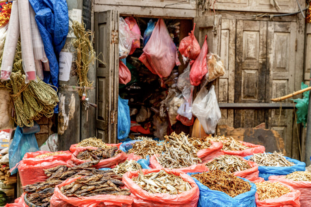 Sušené ryby na trhu v Káthmandú